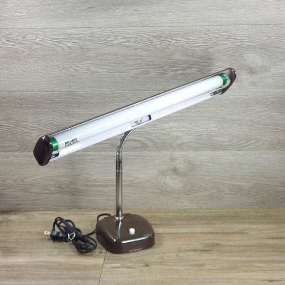 Vintage Fluorescent Desk Lamp Goose Neck Adjustable Brown Lamp Home Décor Art - Picture 2 of 12